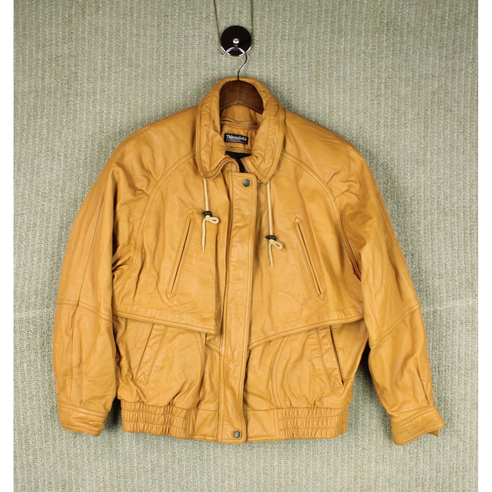 Vintage Wilsons Men's M Mustard Yellow Leather Bomber Jacket Thinsulate